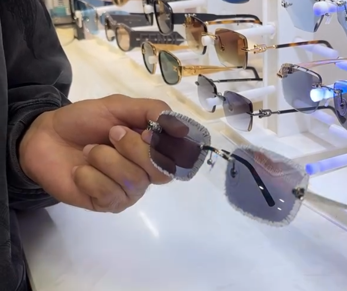 Urban Dark Blue FRED Rimless - Diamond Cut Lens Sunglasses VVip